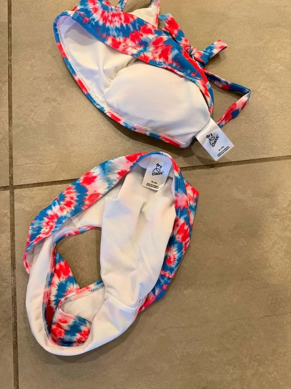 Art Class Girls Tie-Dye Bikini Set Red White and Blue